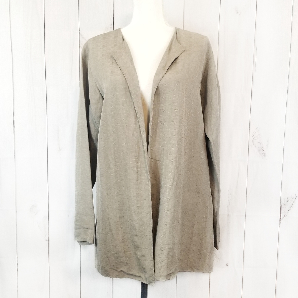 Eileen Fisher Silk Linen Blend Lightweight Open Cardigan